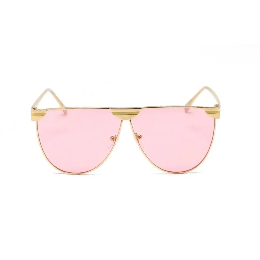 Mens Sunglasses Pink Tinted Lens Retro Flat Top Shield Shades Festival Party New